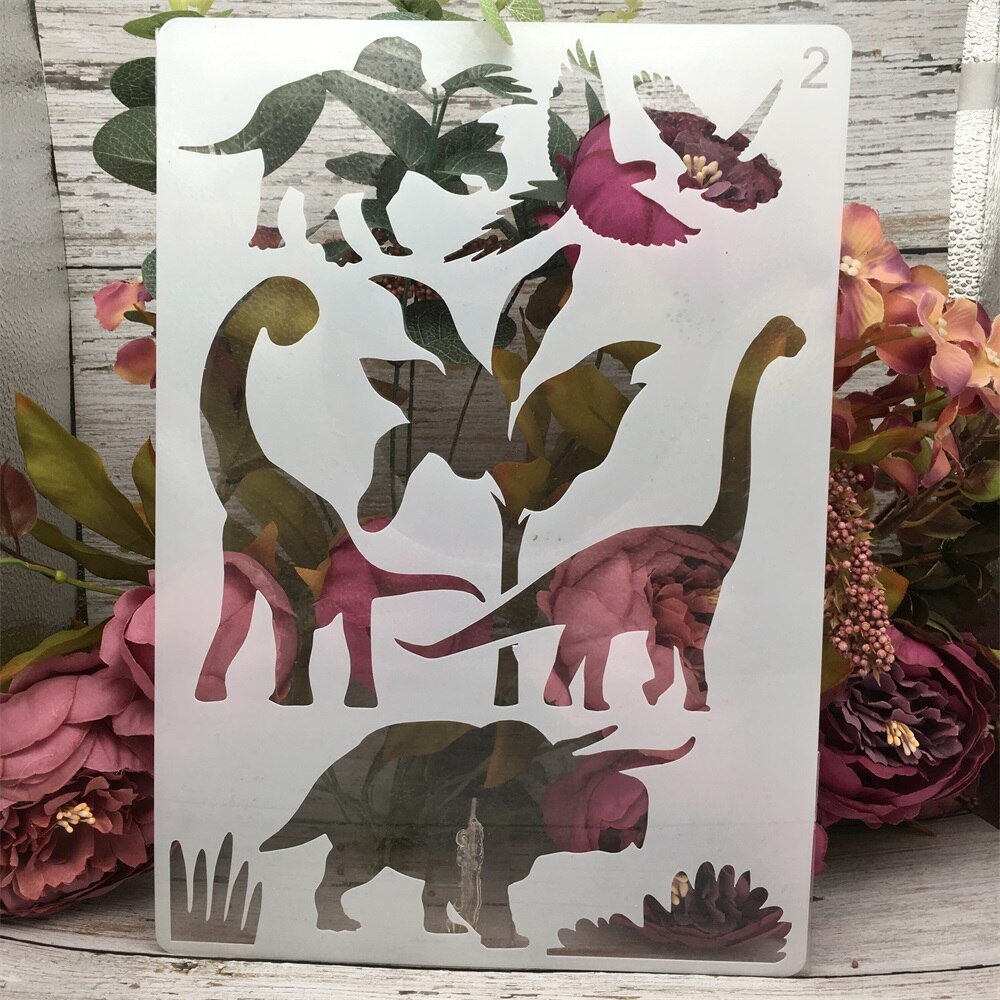 4 stuks  a4 29cm dinosaurus kameel wilde dieren diy gelaagdheid sjablonen schilderen plakboek kleuren reliëfalbum decoratief sjabloon: 1 stuks  no 2