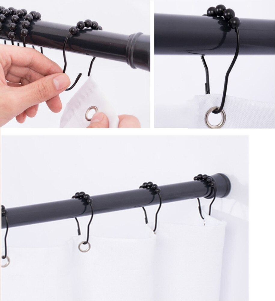 12 Pieces Bathroom Curtain Hooks Portable Household Shower Curtain Rings Iron Hooks Black