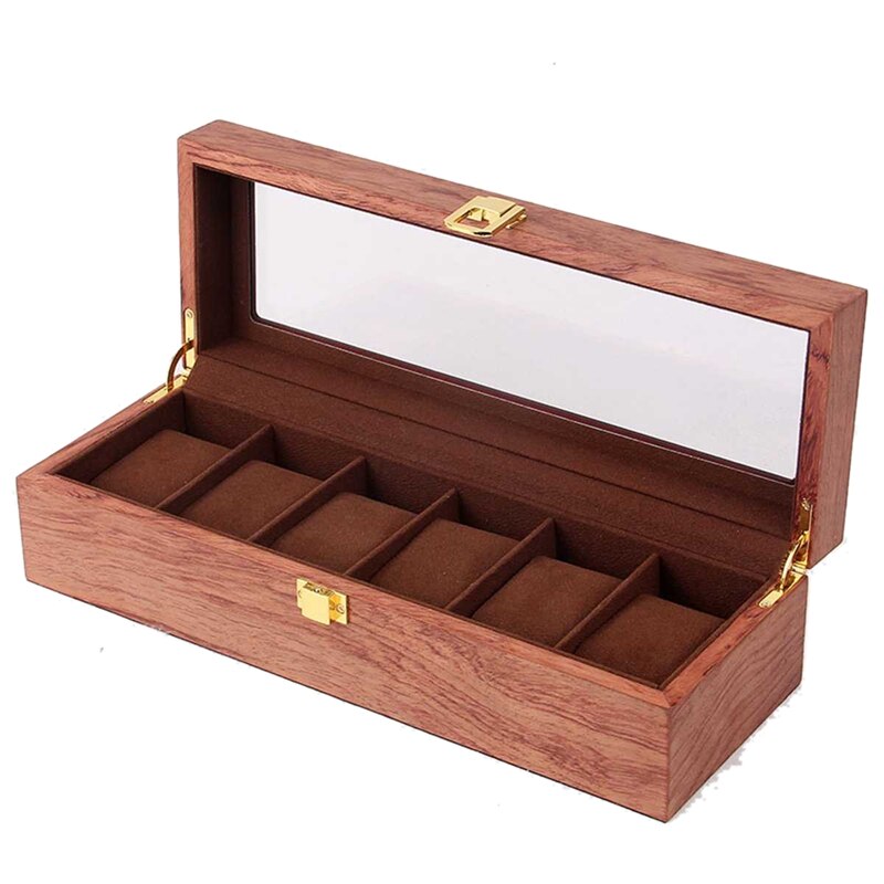 Retro Wooden Watch Display Case Durable Packaging Holder Jewelry Collection Storage Watch Organizer Box Casket: Rosewood 6 Digits