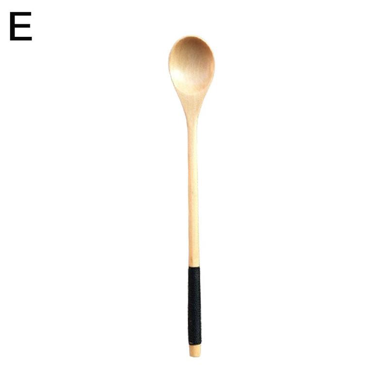 Japanese Style Wooden Soup Spoon With Long Straight Handle And Wide Mouth Sauce Soup Spoon Suitable For Picnic And Easy To Carry: E