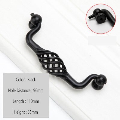Vintage Antique Bronze Drawer Knobs Cabinet Handles Hollow Out Birdcage Handles Wardrobe Door Pullers Furniture Handle: Black D 96mm