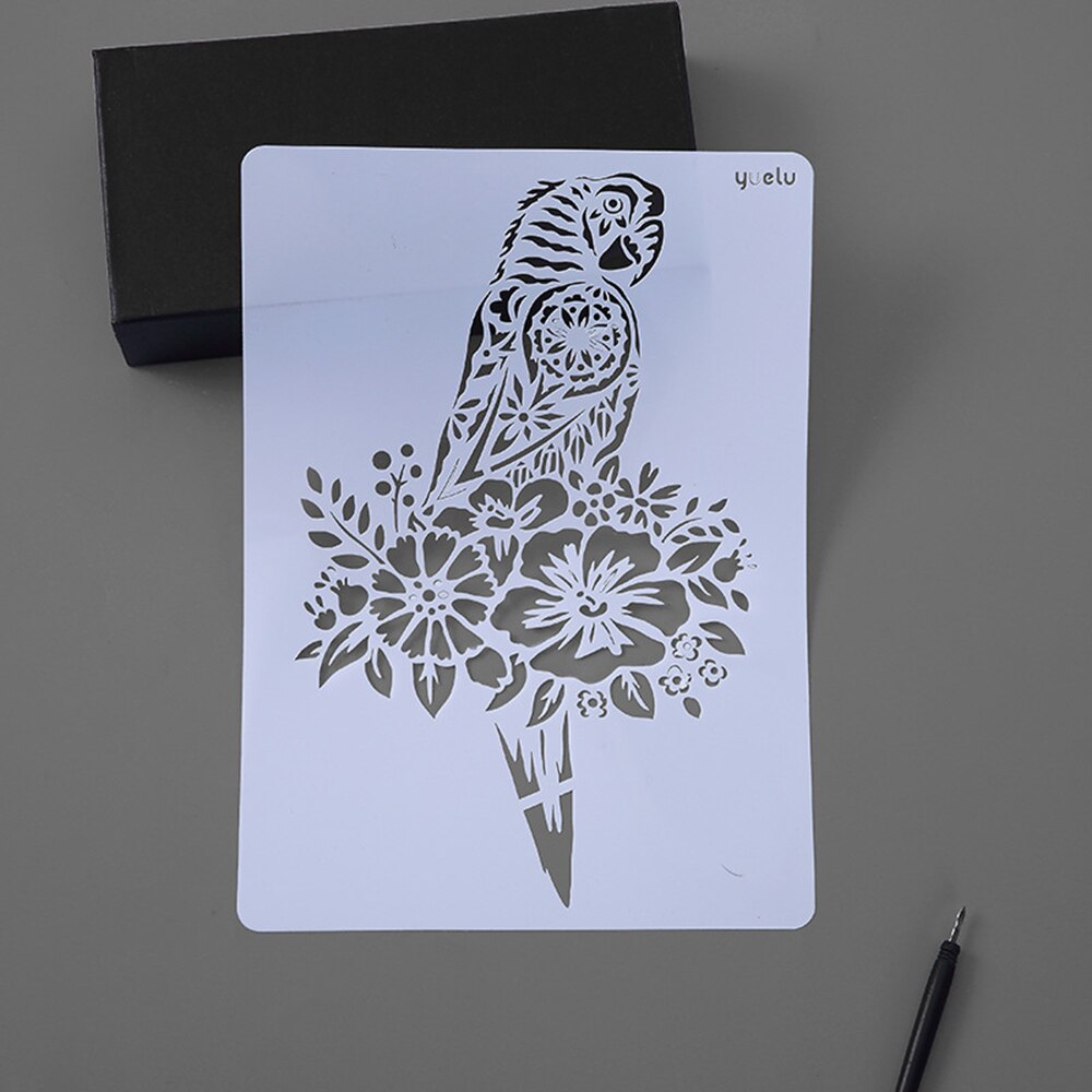 Animal Series Hollow Painting Stencils A4 Lace Ruler Drawing Template Stencils for Diy Scrapbooking Plastic: parrot