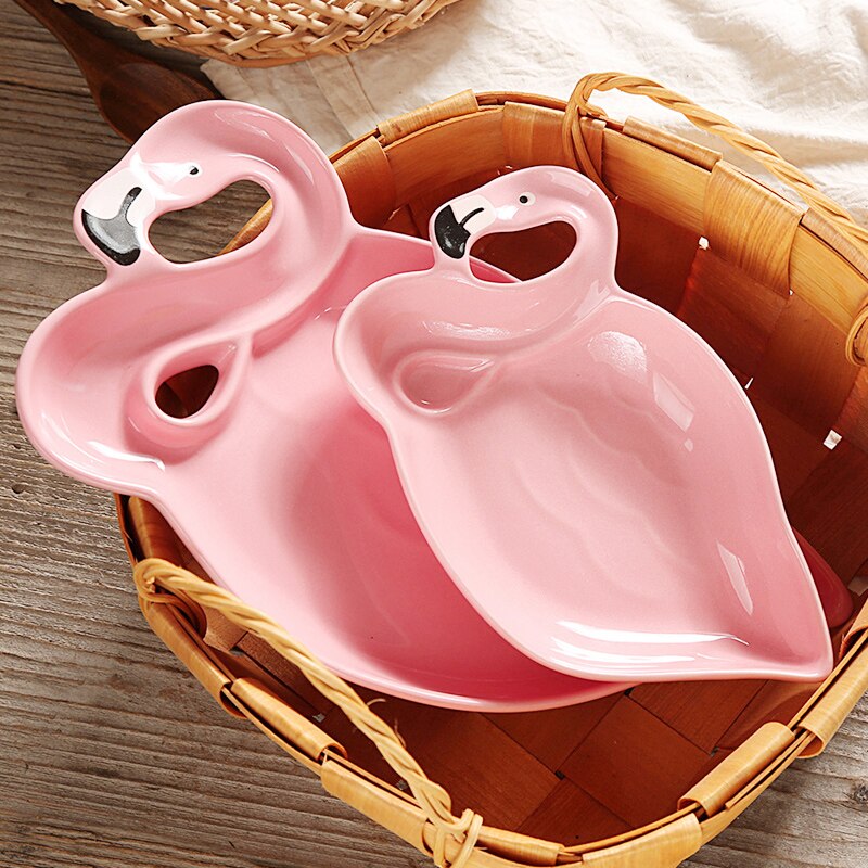1 sztuk flaming dekoracji różowy 3D płyta ceramiczna przekąnarty suszone talerze na owoce miska na owoce naczynia deserowe zestaw obiadowy z porcelany kostnej