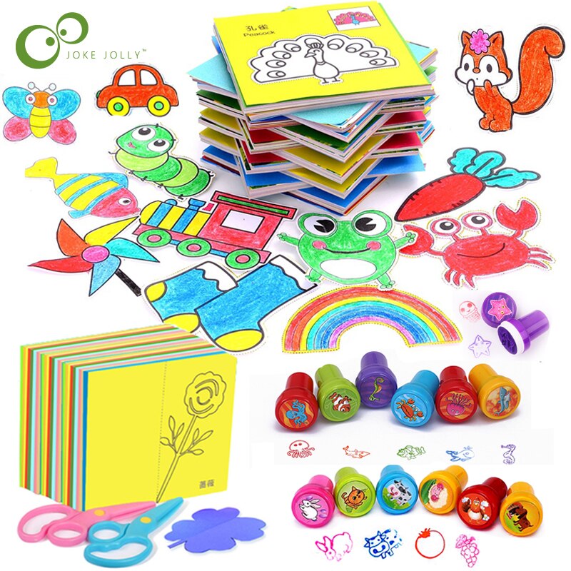 54/101 Pcs Kids Cartoon Kleur Papier Vouwen En Snijden Speelgoed/Postzegels Speelgoed Kinderen Kingergarden Art Craft Diy Educatief Speelgoed zxh