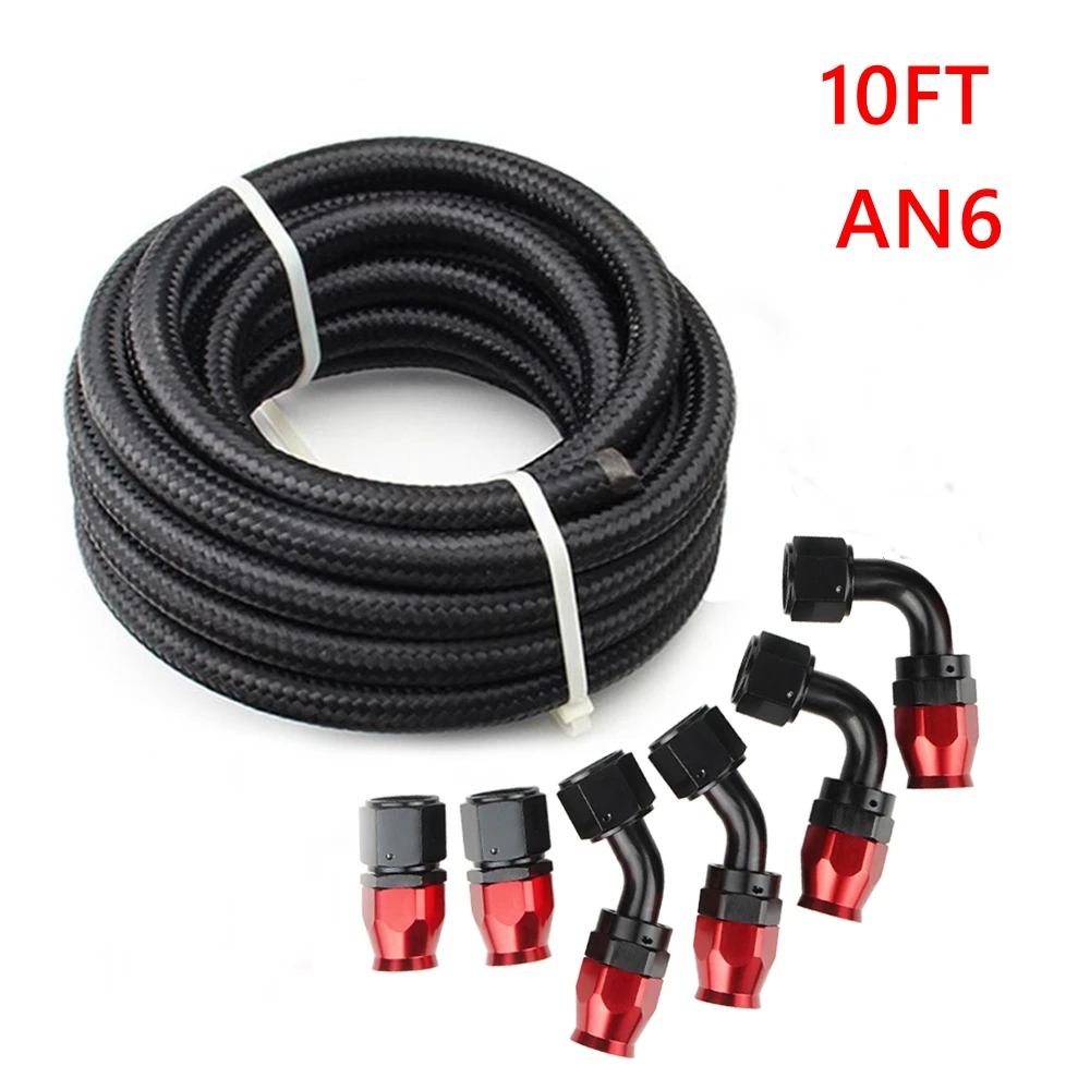 10ft An6/An8/An10 Olie Brandstof Fittingen Slang Einde 0 45 + 90 + 180 Graden Olie Adapter Kit Gevlochten Olie Brandstofslang Lijn 3M Zwart Met Klemmen: Ivoor