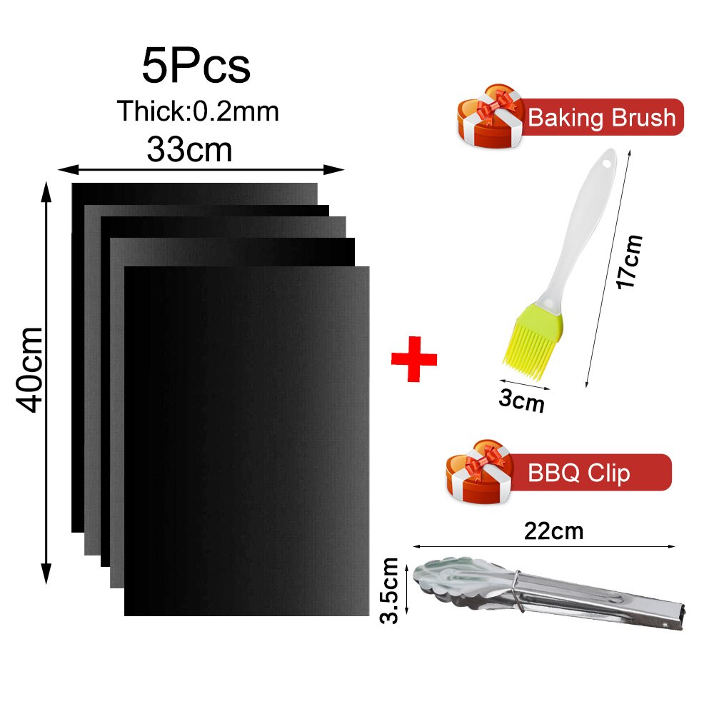Tapis de Barbecue antiadhésif Réutilisable Barbecue Cuisson Tapis BBQ Accessoires pour L'extérieur Résistant À La Chaleur Cuisson Feuille De Cuisson: 5pcs set