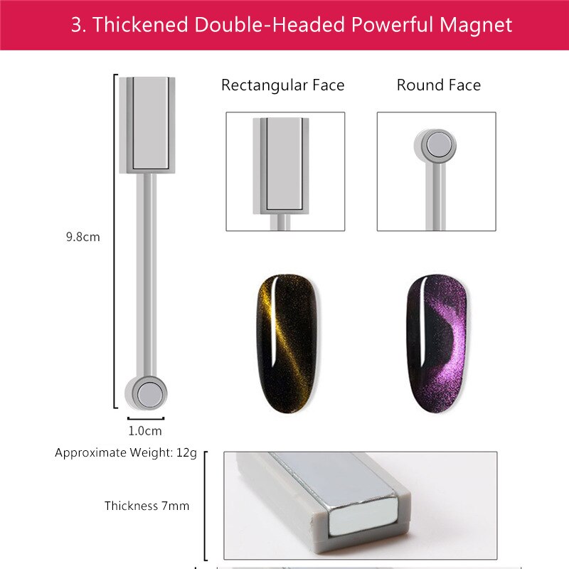 gwóźdź Sztuka dwugłowy potężny magnetyczny kij 5D Kot oczy efekt silny magnes deska malowanie żel polski DIY wielofunkcyjne narzędzia: 3