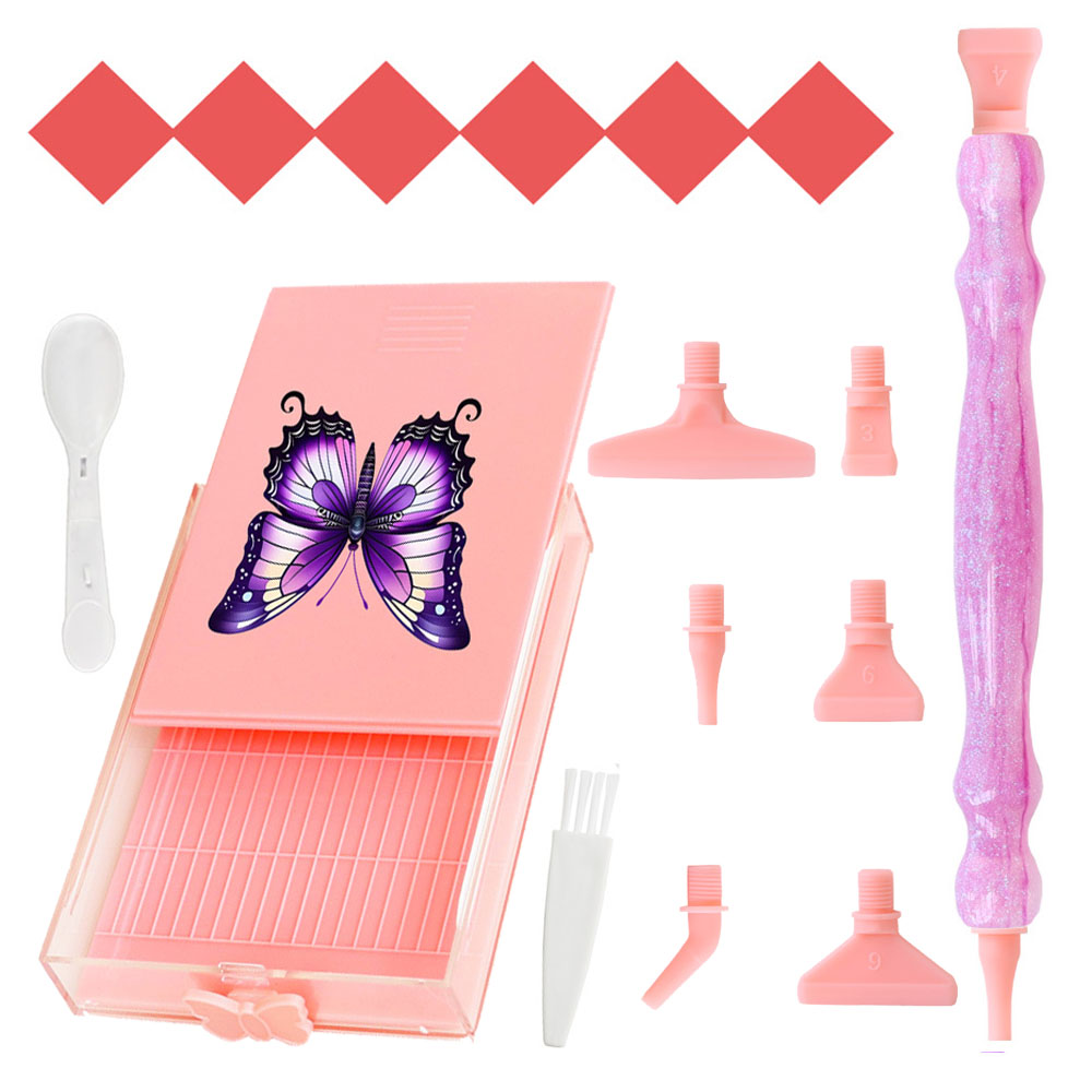 DIY Diamond Painting Art Tools Kit - 16 stuks Multi-stijl multifunctionele penkoppen, harspuntboorpen, was, opbergvak en borstel: Beige