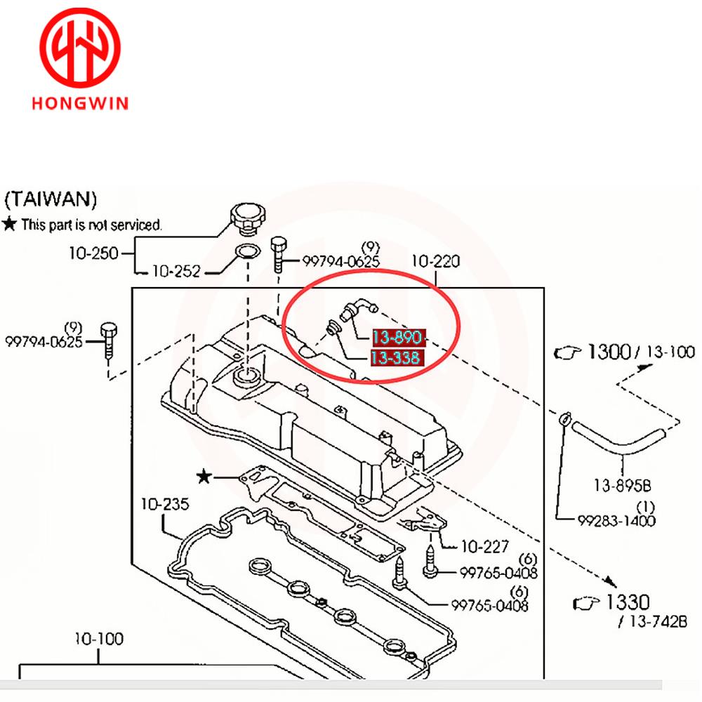 Positive Crankcase Ventilation PCV Valve B541-13-890A For Mazda 323 Miata 626 MX-3 MX-6 Protege5 L4-1.6L 1.8L 2.0L 1994-2002