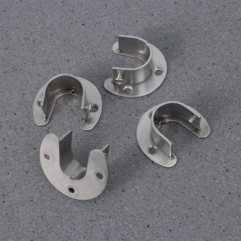 1 set roestvrijstalen verdikking u-vormige beugel garderobekast hangrail stang eindbeugel ondersteuning kast stang sockets zilver