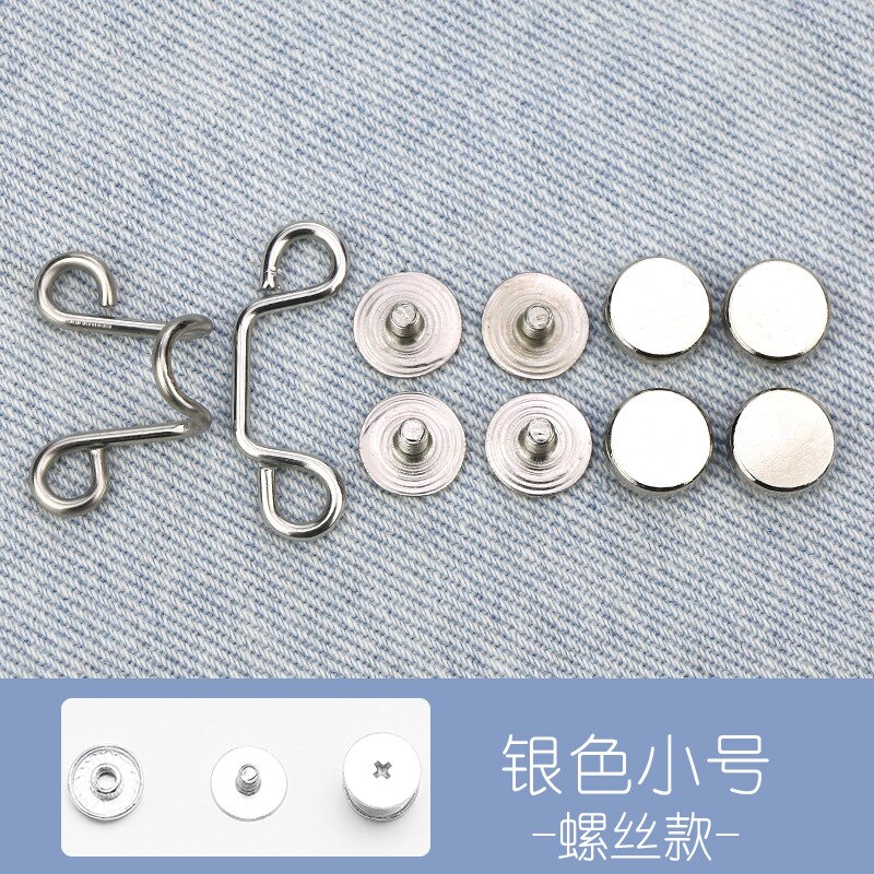 Draai Taille Artefact Pin Accessoires Nail-Gratis Broche Jeans Jas Broek Taille Aanpassing Pin Afneembare Universele Vaste Knop: screw silver-S