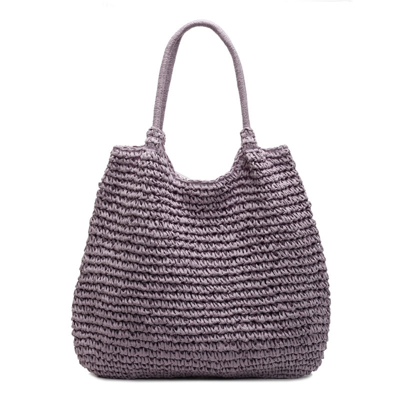 Bolsos de hombro de tela lisa de gran capacidad, bolsos de playa calados para mujer, bolsos de mujer a la venta 2025, bolsos de mujer sólidos con cremallera a la: Morado