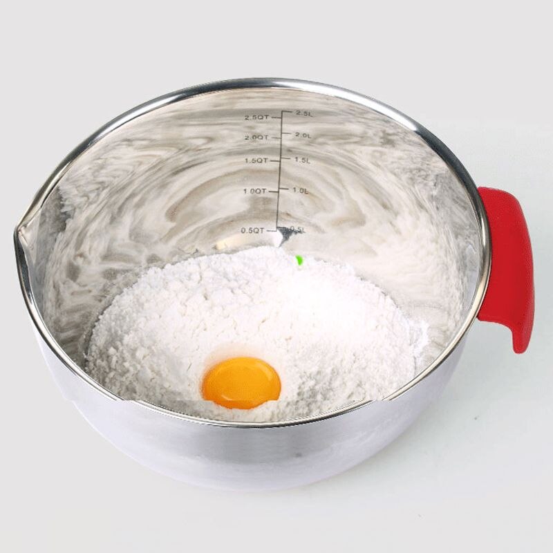 Silicone handle stainless steel non-slip scale mixing bowl salad bowl