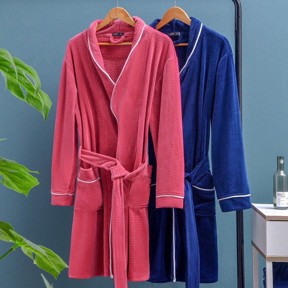 Bata de franela gruesa para hombre, Kimono de invierno, albornoz de lana de Coral suave, ropa de dormir para el hogar, camisón de gran tamaño, novedad