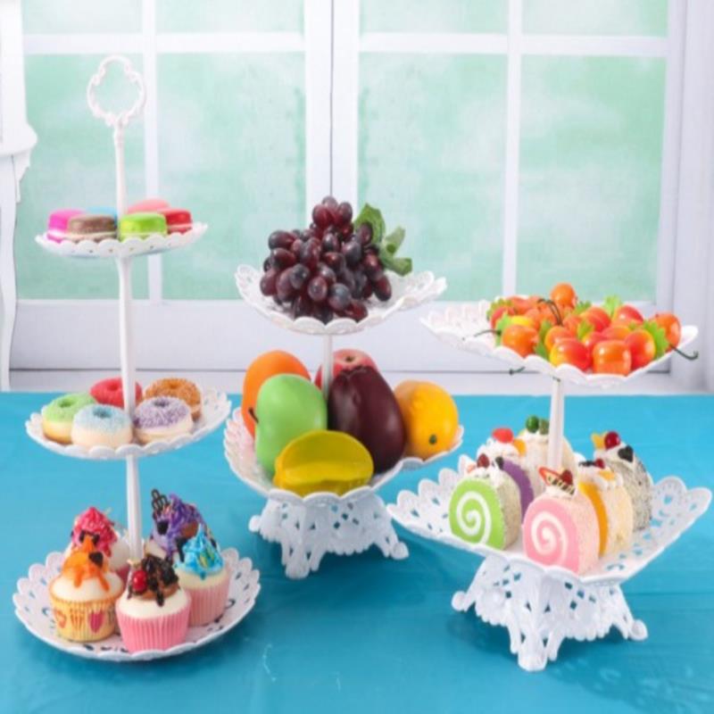 Europæisk stil tre-lags kagefad snackstativ frugttallerken fødselsdagsfest dekoration forsyninger bryllup dessertbord kagefad
