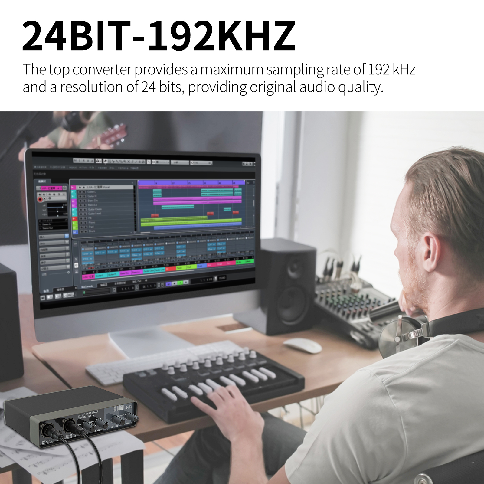 Xtuga  e22 audio interface lydkort med overvågning, elektrisk guitar live optagelse lydkort til studie, sang