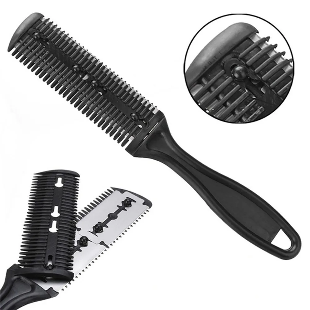 peines para el cabello navaja peine navajas para afeitar peine con cuchilla navaja peine Peine de corte de pelo con cuchillas de afeitar herramienta de barbero peigne cheveux 1 unidad: Negro