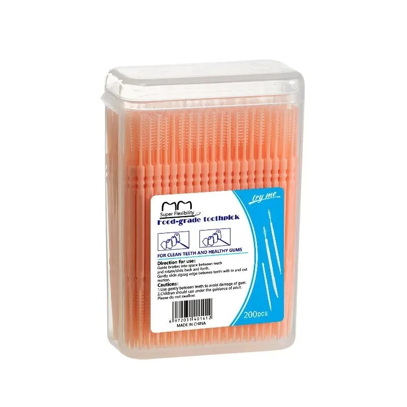 Toothpick Brush 100/200PCs Boxed Plastic Toothpick Disposable Household Interdental Brush Teeth Picking Dental Floss: Orange