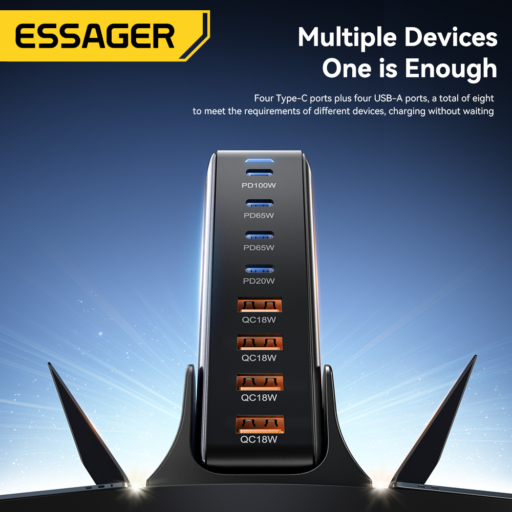 Essager 320W GaN Multi-function Charger USB Type C Desktop Charging Station PD 100W Fast Charging For iPhone iPad Mac Book Lapto