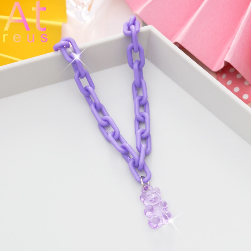 Chic Colorful Daisy Flower Pendant Necklace For Women Cute Resin Square Chain Choker Necklace Jewelry For Girl Spring: XL1923purple