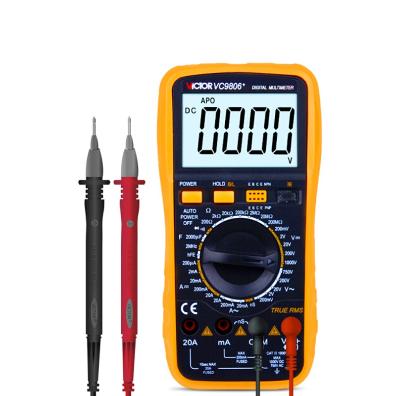 VICTOR VC9806+ Digital Multimeter DMM Ammeter Voltmeter Ohmmeter w/ Capacitance Frequency & hFE Test