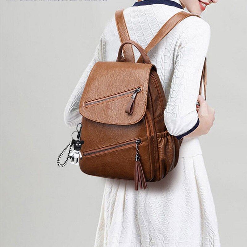 Vintage Kwasten Rugzak Vrouwen Retro Pu Leer Rugzak Grote Capaciteit Schooltas Voor Tiener Meisje Reizen