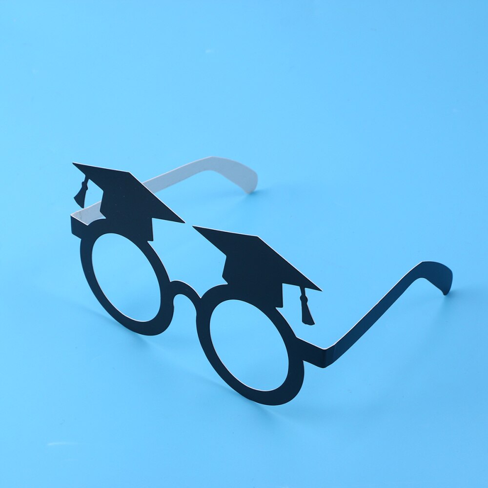 8Pcs Doctoraal Hoed Graduation Bril Papier Photo Booth Props Afstuderen Partij Decoratie (Zwart)