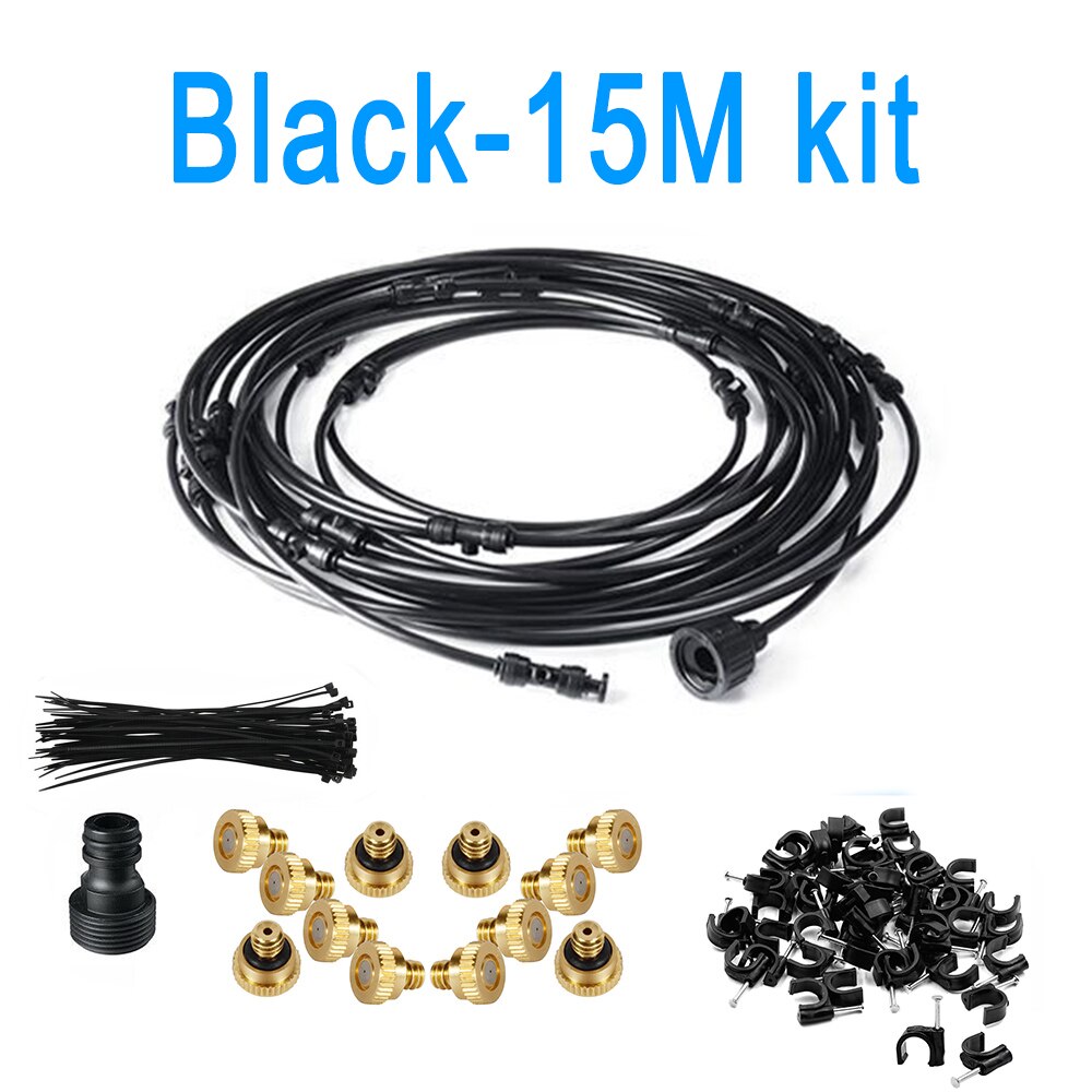 6/9/12/15/18m Outdoor misting Cooling system Patio Misting System Fan Cooler Water Mist Gardenhouse Spray fog misting system: Black-15M Kit