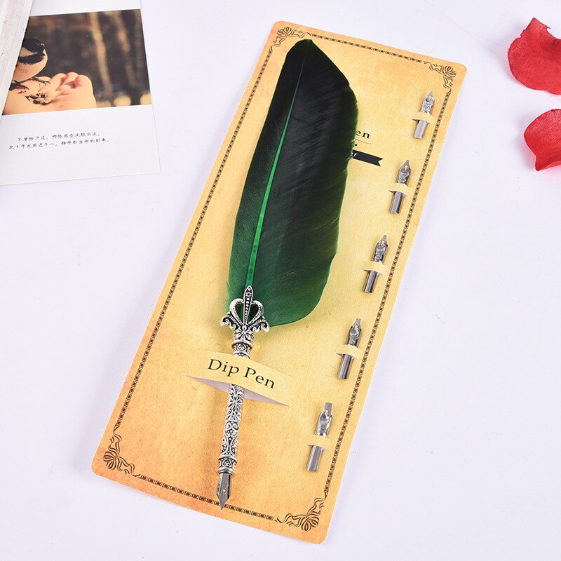 Retro English Calligraphy Feather Dip Pen Writing Stationery 5 Nibs Wedding Quill Pen Fountain Pen Office Supplies: 03