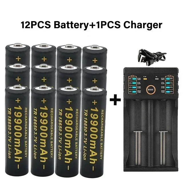 100% 18650 Lithium Batteries Flashlight 18650 Rechargeable-Battery 3.7V 19900 Mah for Flashlight +201 charger: Yellow