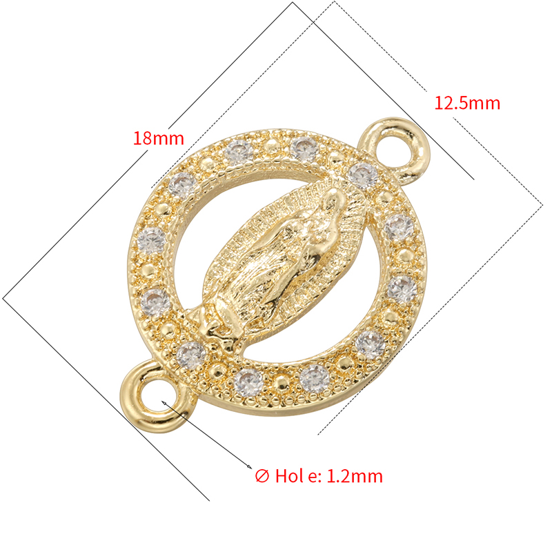 ZHUKOU-Colgante católico de la Virgen María de latón chapado en oro, manualidades con agujeros dobles, accesorios para collar y pulsera DIY: Color oro puro