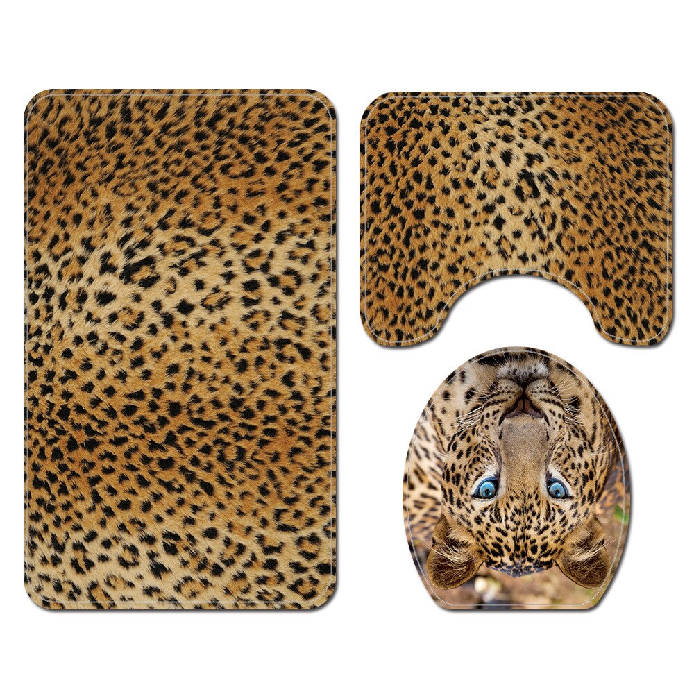 Djur päls leopard duschdraperi badmatta uppsättning mjuk badmatta för badrum roligt lock toalettstol vattentät badrumsridå