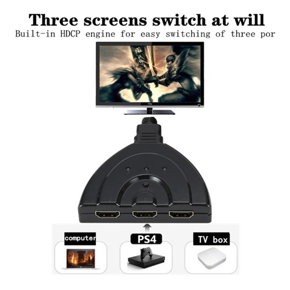 Pzzpss 3 Poorten Hdmi Switcher Adapter Kabel 1080P Hdmi Splitter Hub Hdmi Switcher 3 In 1 Out Switch Hub voor Hdtv Computer Pc
