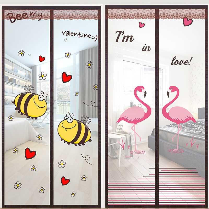 Flamingo Magnetic Bug Screen Door Mesh Fly Mosquito Protection Net Summer Anti-mosquito Plastic Door Curtain Velcro Installation
