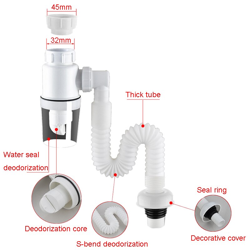 Universal Bathroom Drain Hose 32/45mm Threaded Interface Wash Basin Telescopic Bellows Kitchen Sink Sewer Anti Odor Accessories