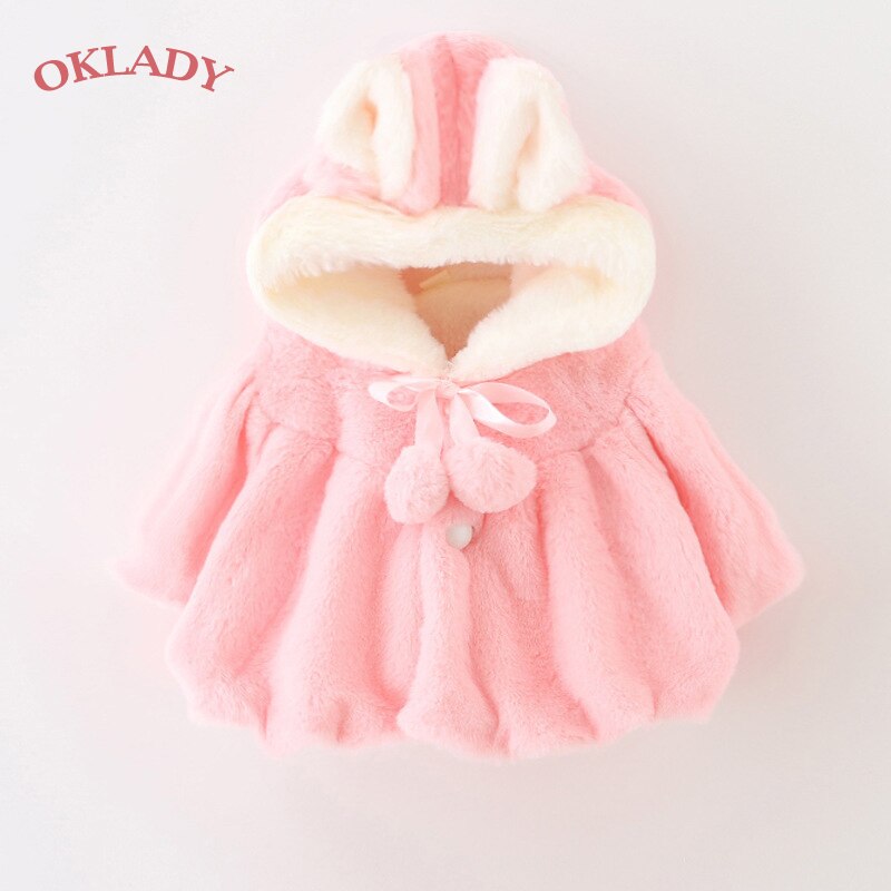 OKLADY Winter Meisjes Pluizige Jas Peuter Warm Hooded Mantel Katoen Prinses Sjaal Pluche Leuke Baby Meisjes Lente Roze Jassen 1 -4T