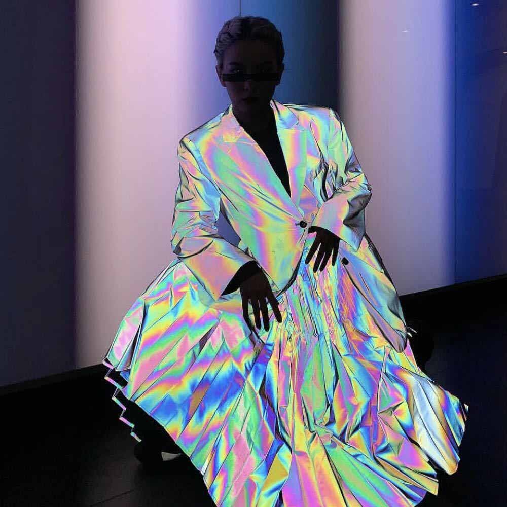 Regnbue reflekterende stof holografisk stof havfrue stof sølv om natten til tøj patchwork syning kunst