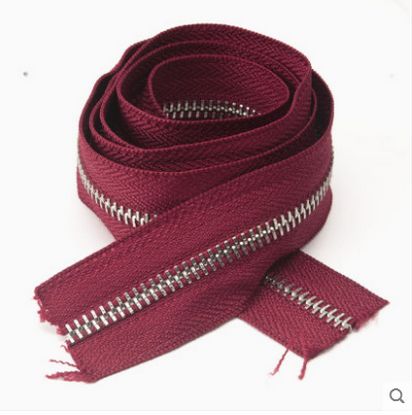 Multi color 5# metal Copper tooth zipper by yard: wine red