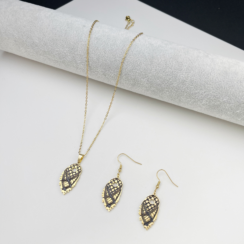 Halsband i rostfritt stål, arabisk karta, halsdukshänge, herrhalsband för kvinnor, mellanösternaccessoarer, europa och usa: Ljusgul färg