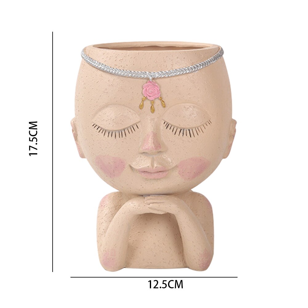 ESTATUILLA con cabeza para niña, maceta de resina para plantas suculentas, maceta para cultivo de plantas de jardín, adornos decorativos de Mesa para el hogar: E