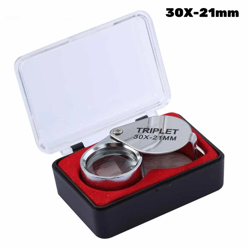 Metal Jóias Lupa, Jewelers Eye Tool, Jóias Dobrável Lente De Vidro De Lupa, Lupa De Vidro Triplet, Vidro Diamante, 30X: Preto