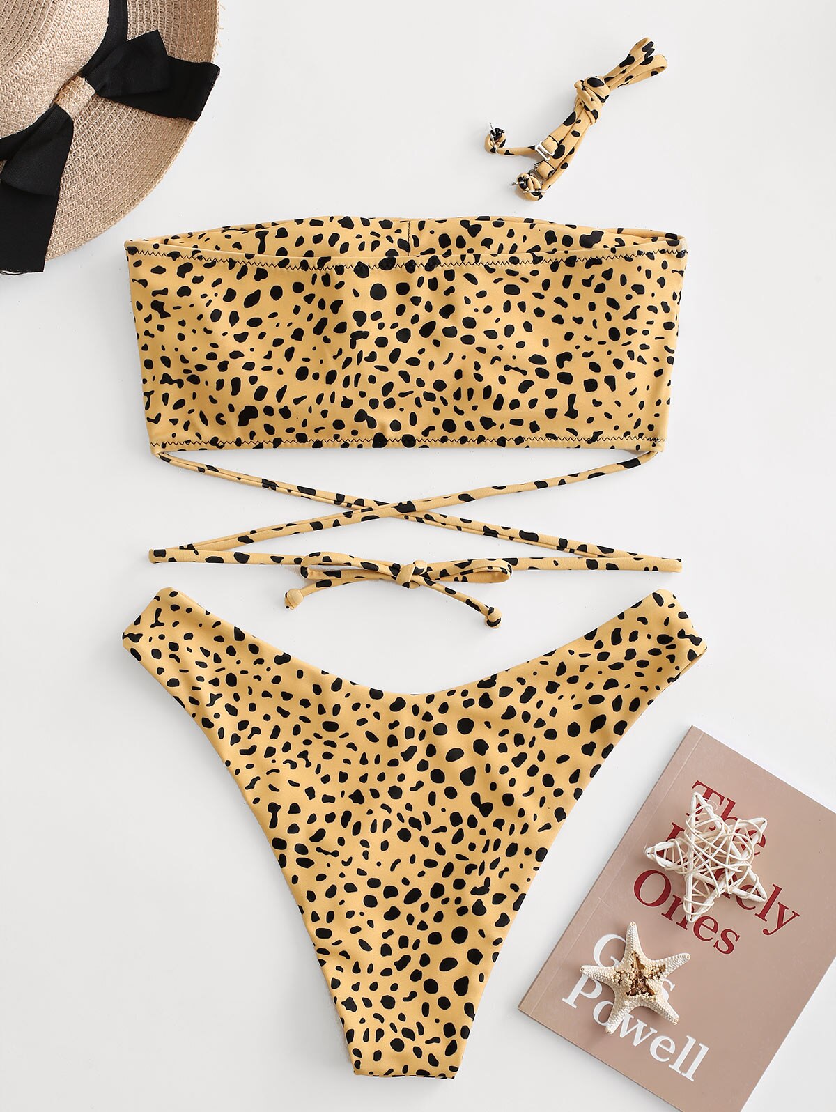 Zaful Halter Leopard Snake Print Tie Hoge Cut Bikini Badmode