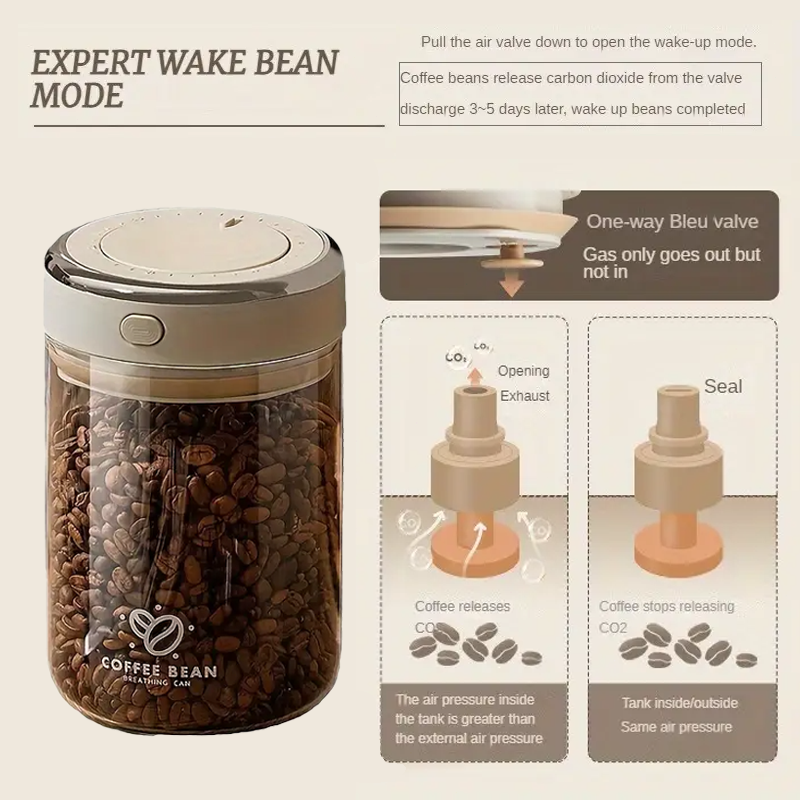 500/1100/1700 Kaffeebohnen, vakuumversiegelter Panzer, Glas-Lebensmittelaufbewahrungsdosen mit CO2-Ventil, feuchtigkeitsbeständiger, luftdichter Haushaltsbehälter