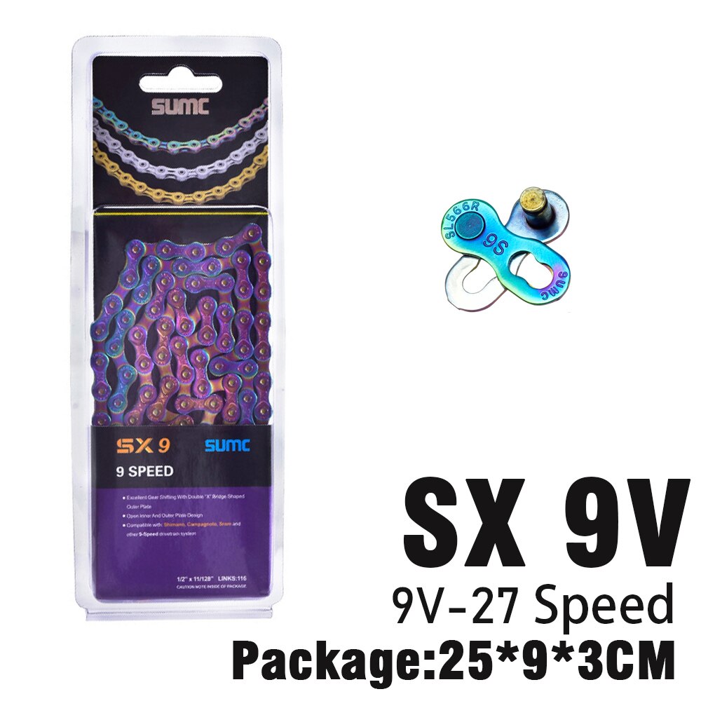 SUMC-cadenas de colores para bicicleta de montaña, accesorios para bici de 9V, 10V, 11V y 12V, cadena de arcoíris plegable con hebilla mágica: SX 9V