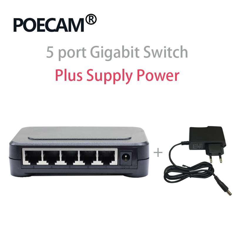 5 Port 1000Mbps Gigabit Switch network switches Optinal US EU plug plastic shell shenzhen factory porduction support OEM ODM: Plasltic with Power