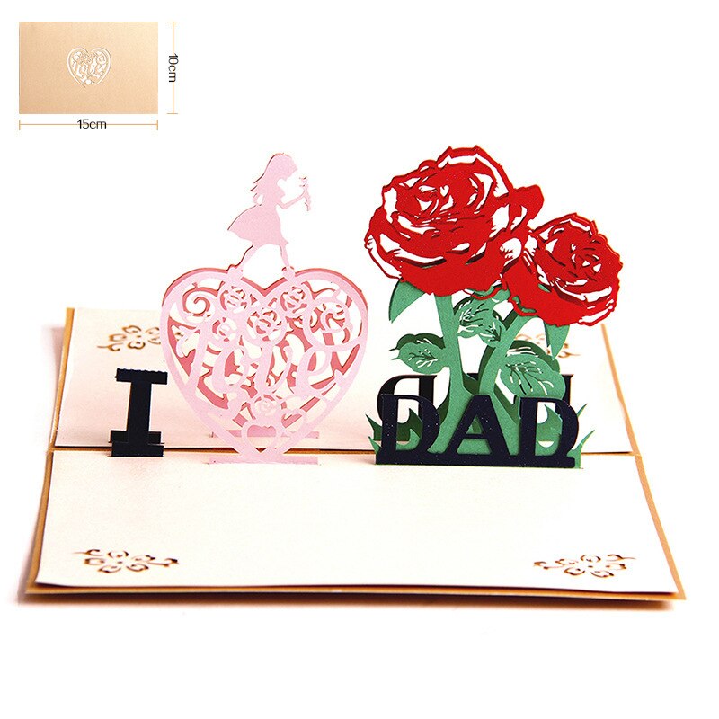 I Love Dad Handmade 3D Pop Up Postcard Father's Day Greeting Card Thank Dad Birthday Card with Matching Envelope: Default Title