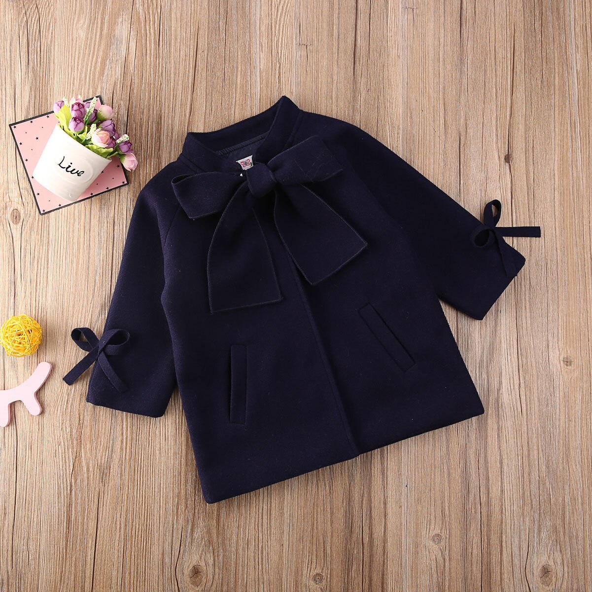 Pudcoco kinder marineblauwe jas met lange mouwen herfst en winter warme wollen jassen met zakken babymeisjes 2-7 jaar