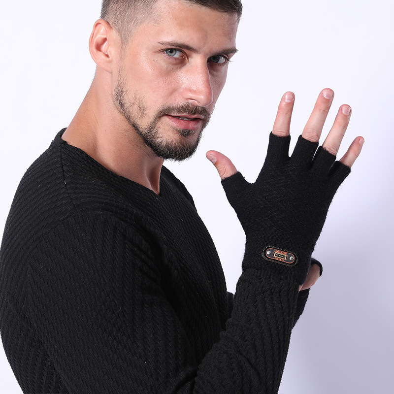 Mitaines en laine acrylique pour hommes, en tricot Jacquard épais, , à la , gants pour écran tactile C2
