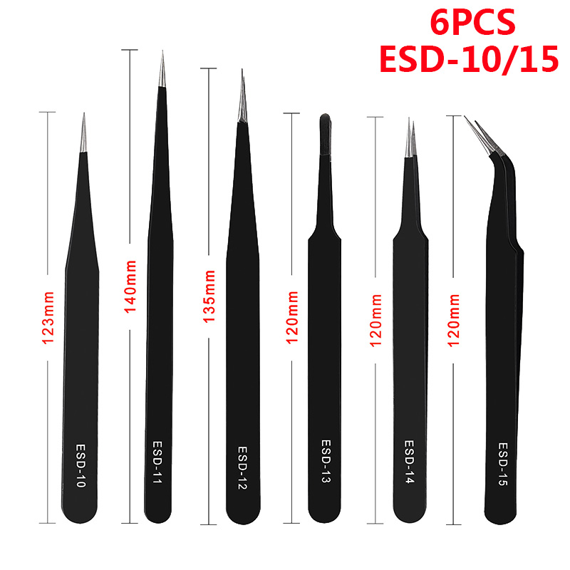 ESD 10/15 1.5mm Anti Static ESD Stainless Steel Precision Tweezers Straight Curved Tip Tweezers Repair Tools for Electronics: ESD10-15