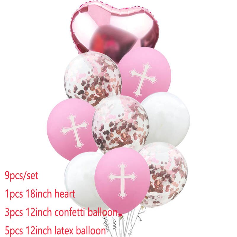 15 st/lot glad påsk ballonger blå dop påsk kors ballonger hjärta dop fest dekoration ballong gud välsigne helig ande: K
